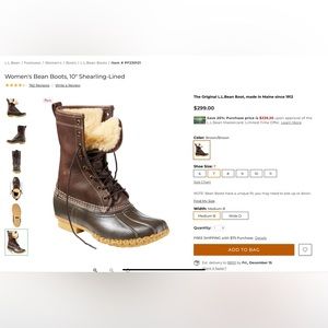 L.L. Bean women’s Bean Boots, 10” Shearling-lined NWOB